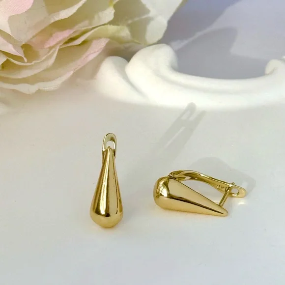14K Gold Plated Teardrop Huggie Earrings | Minimalist Dainty Jewelry - Picture 9 of 12